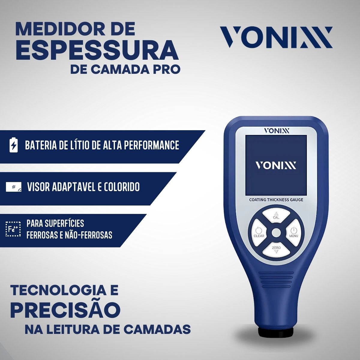 Medidor de Verniz Pro Medidor de Espessura Camada Polimento Automotivo Alta Precisão Visor Colorido - Imagem 2